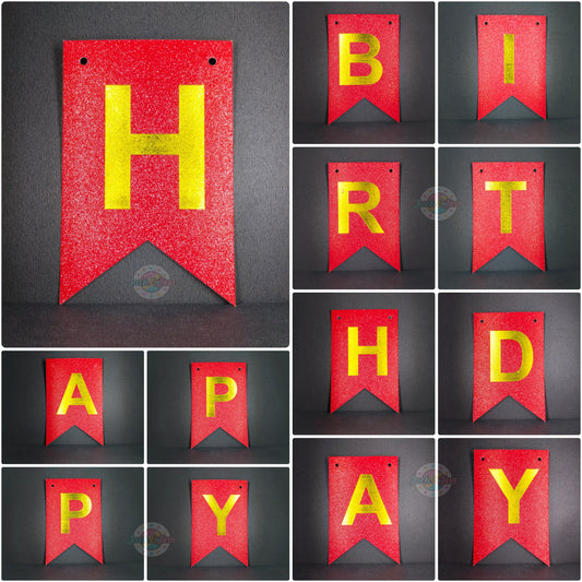 Birthday Banner Bunting - Glittery Red for Simple birthday decorations at Home