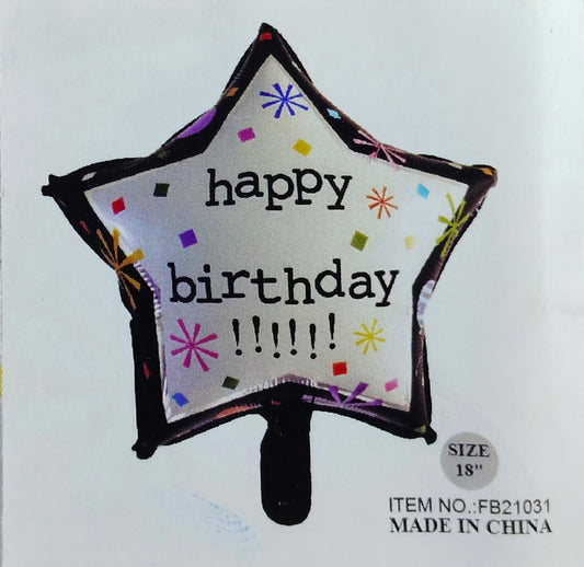 Happy Birthday Printed Foil Balloon Single - Star Shaped Black