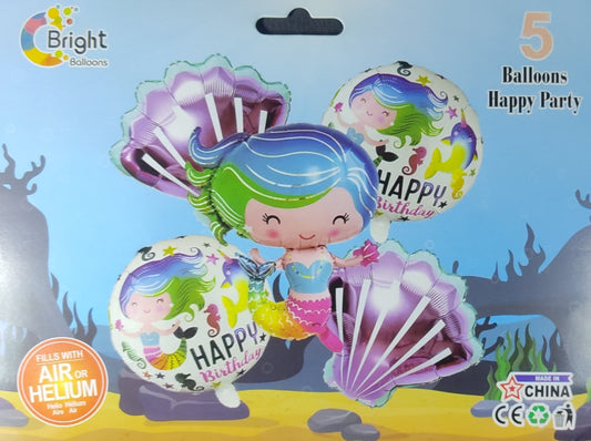Mermaid Foil Balloon - 5 pieces set for Simple Birthday Decorations at Home