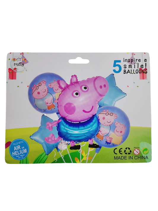Peppa Pig Foil Balloon Set – 5 Pcs Birthday Décor - Jack&Jinn