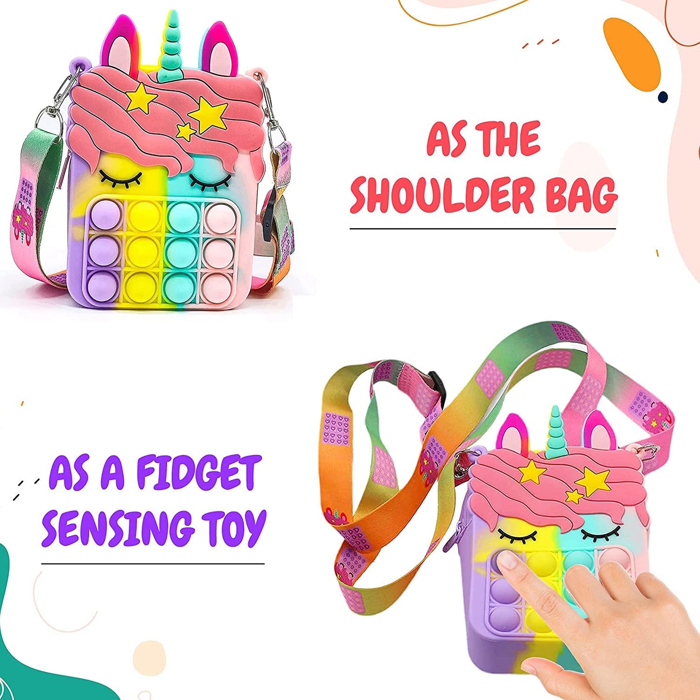 Unicorn Shape Mini Shoulder Pop it Purse Bag