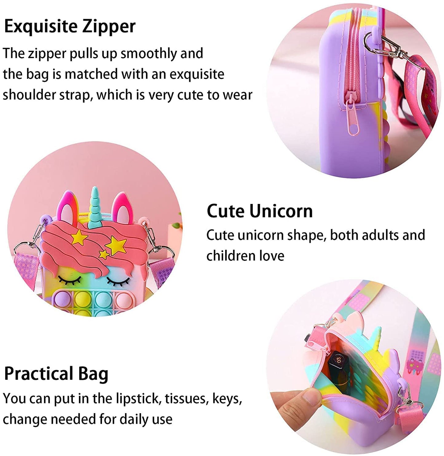 Unicorn Shape Mini Shoulder Pop it Purse Bag