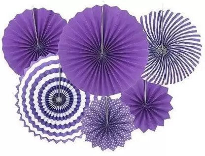Purple Paper Fans for birthday decorations - 6 pieces set