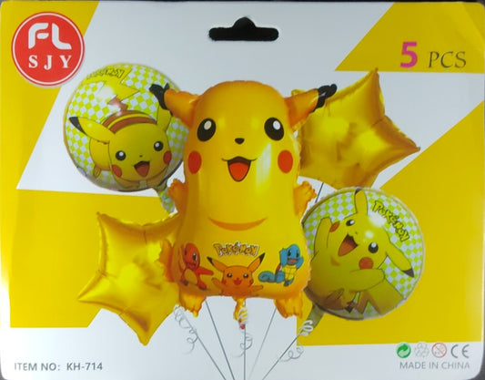 Pokemon Pikachu Foil Balloon - 5 pieces set for Simple Birthday Decorations at Home