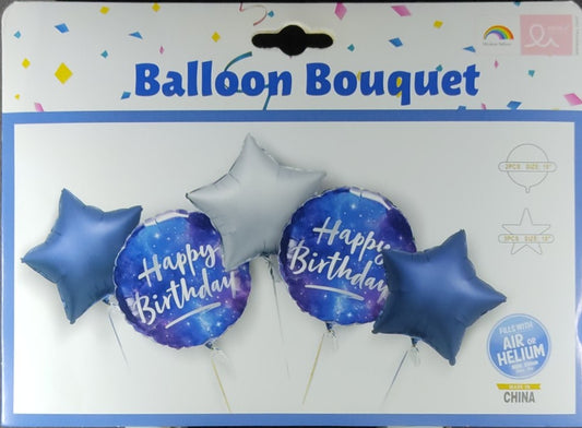 Happy Birthday 5 Pieces Foil Balloon Set - Blue Celestial
