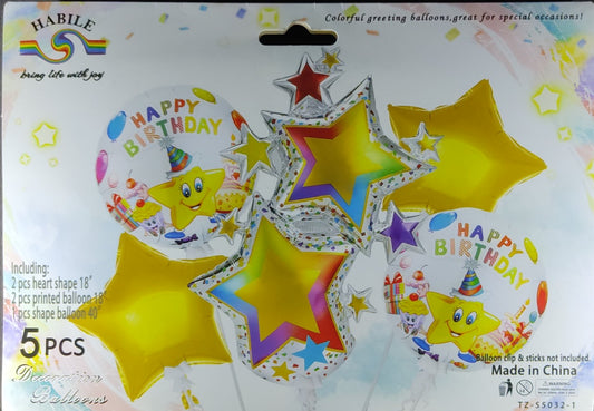 Happy Birthday 5 Pieces Foil Balloon Set - White and Gold