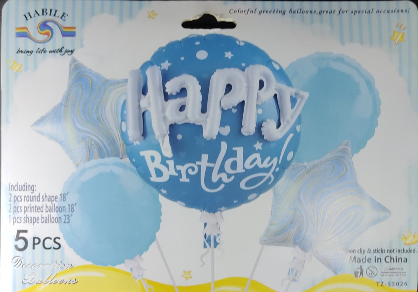 Happy Birthday 5 Pieces Foil Balloon Set - Blue