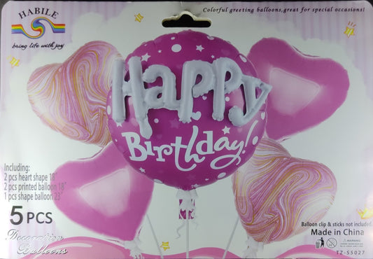 Happy Birthday 5 Pieces Foil Balloon Set - Pink