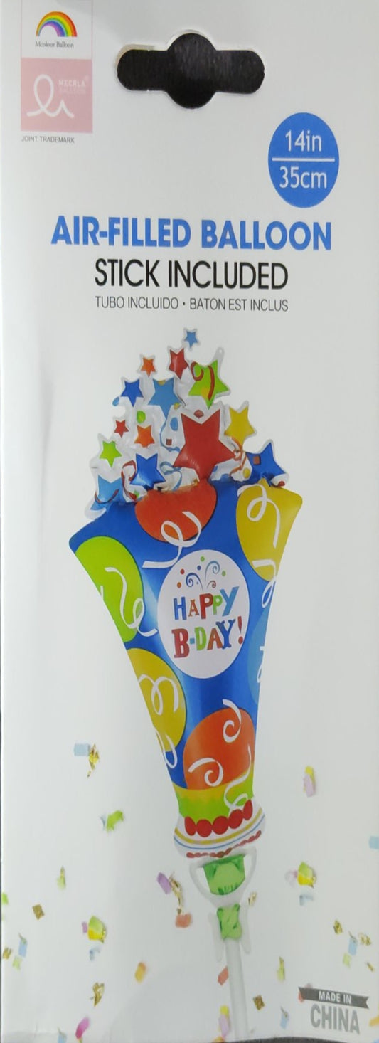 Happy Birthday Foil Balloon Single - with Stick