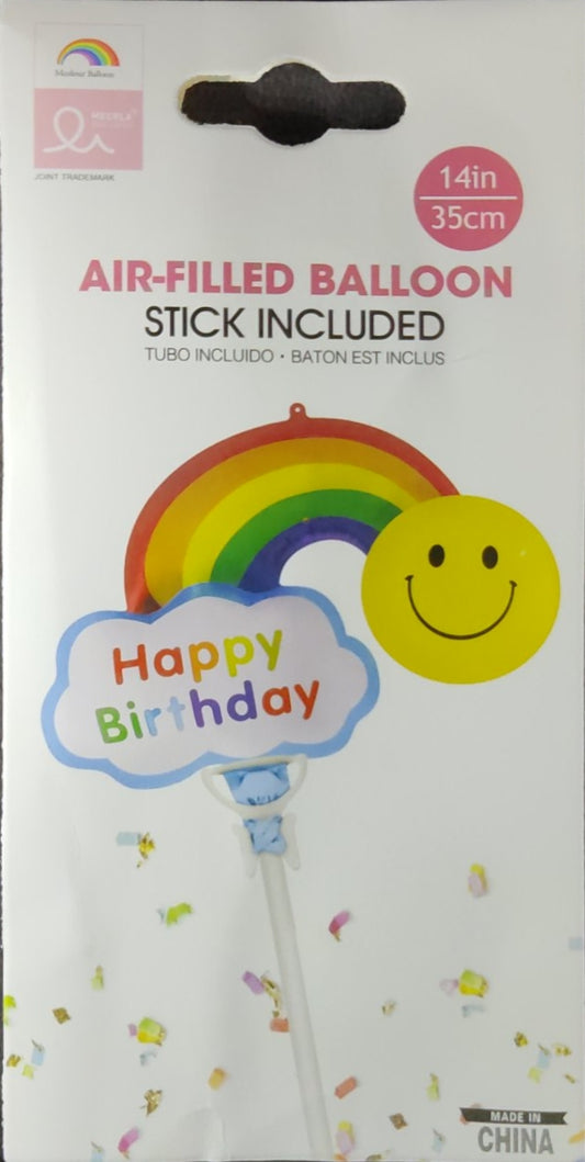 Rainbow Smiley - Happy Birthday Foil Balloon Single with Stick