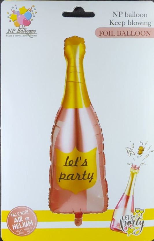 Champagne Bottle Foil Balloon Single - Pink and Gold