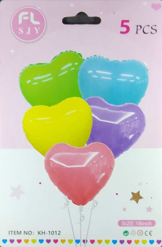 Heart Shaped 5 Pieces Foil Balloon Set - Multicolor/Pastel/Candy Color