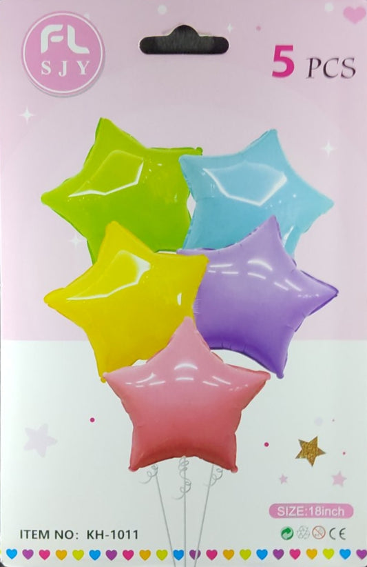 Star Shaped 5 Pieces Foil Balloon Set - Multicolor/Pastel/Candy Color