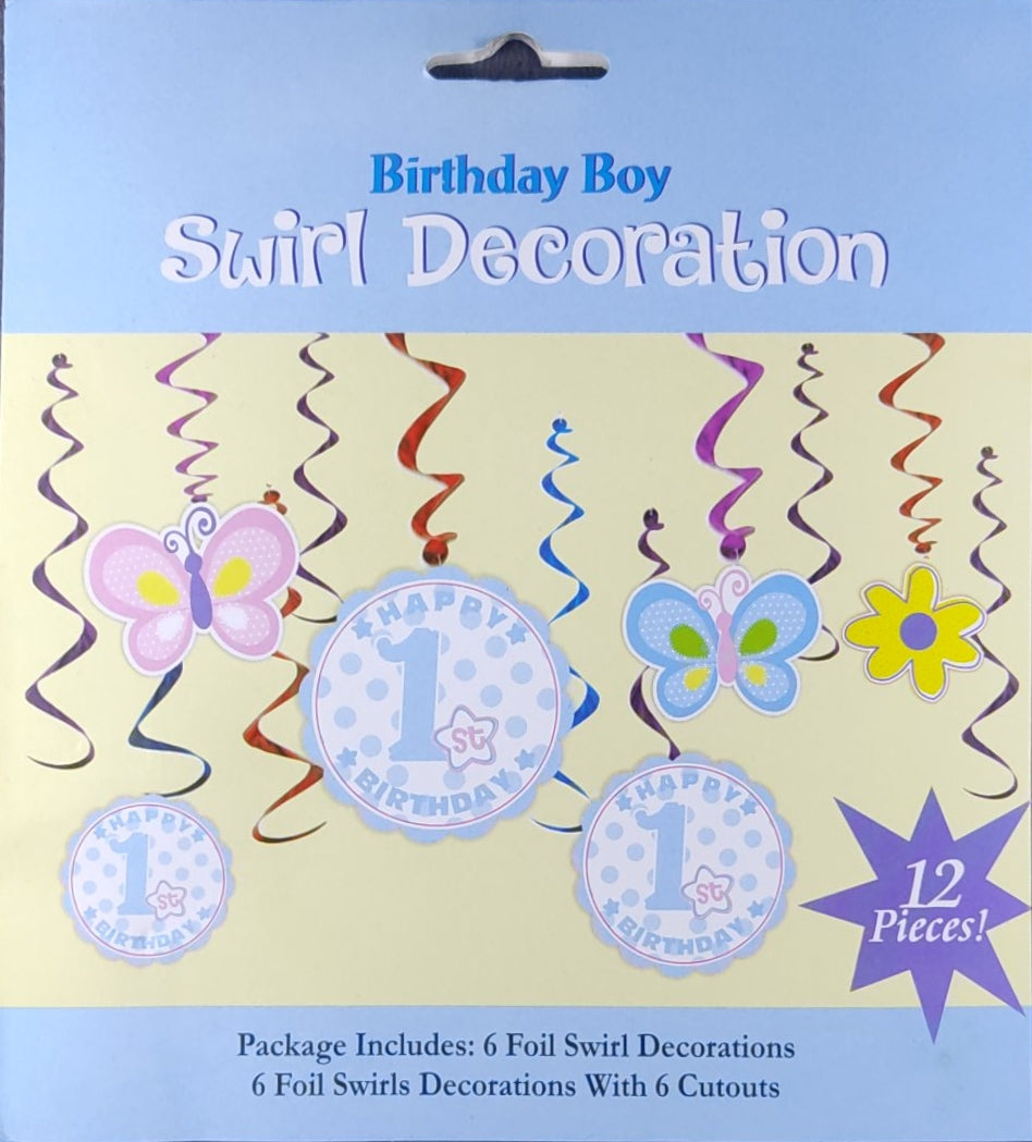 First Birthday Boy - Swirl Decoration - Blue