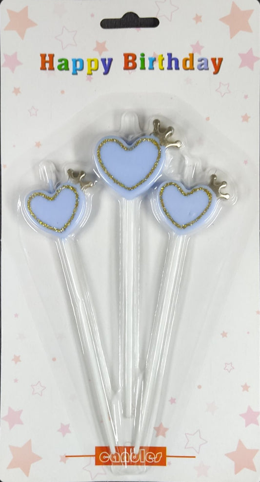 Heart Candles Set - Blue Heart with Gold Crown
