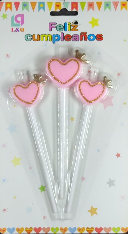 Heart Candles Set - Pink Heart with Gold Crown