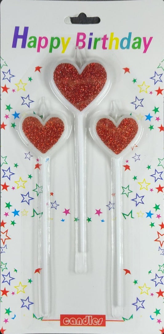 Heart Candles Set - Red Sparkly
