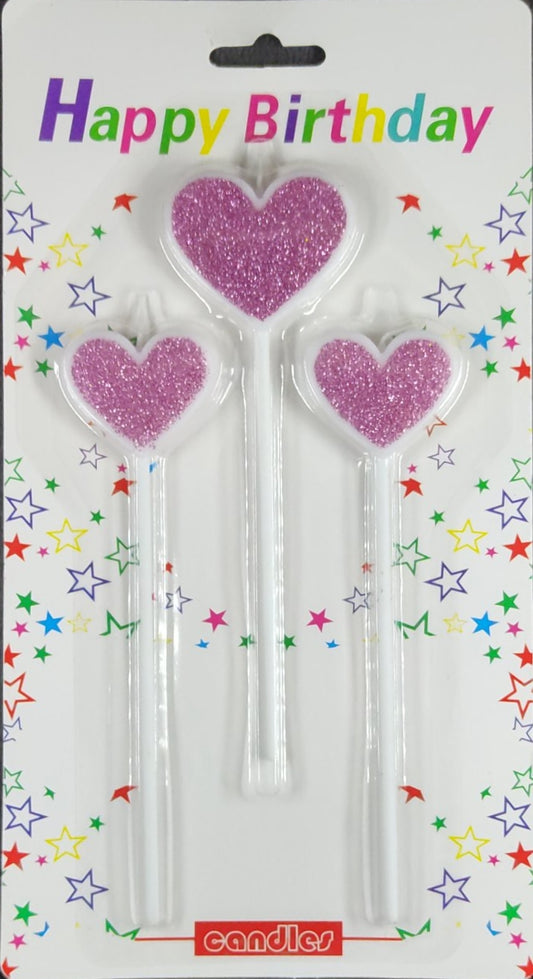 Heart Candles Set - Pink Sparkly
