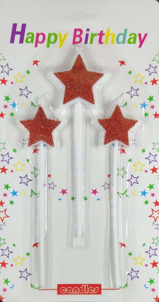 Star Candles Set - Red Sparkly
