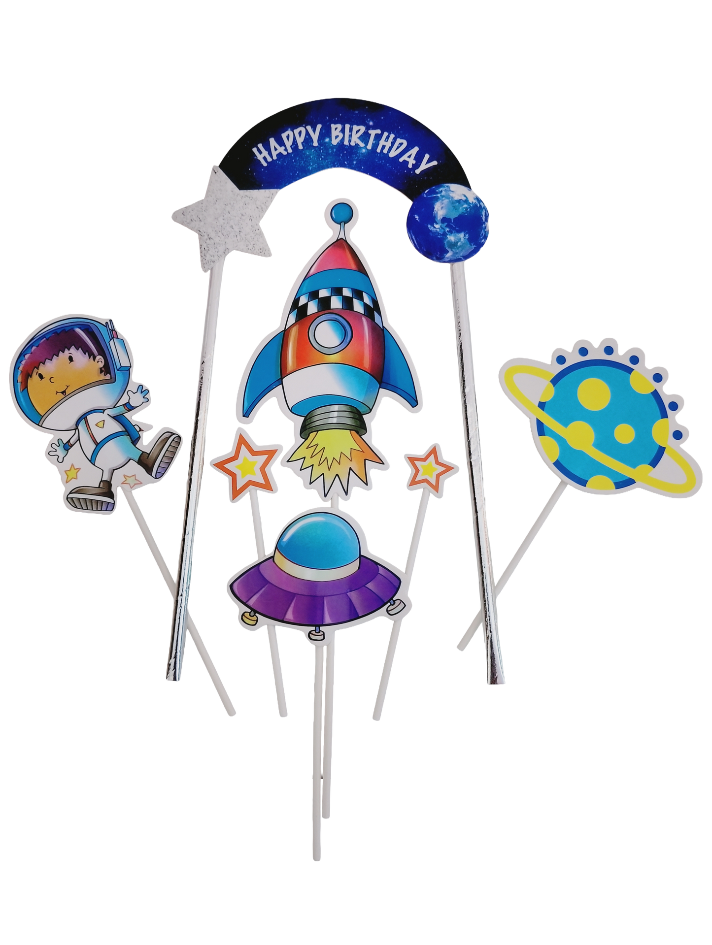 Space Theme Cake Topper Set – Multi-Piece Space Birthday Décor - Jack&Jinn