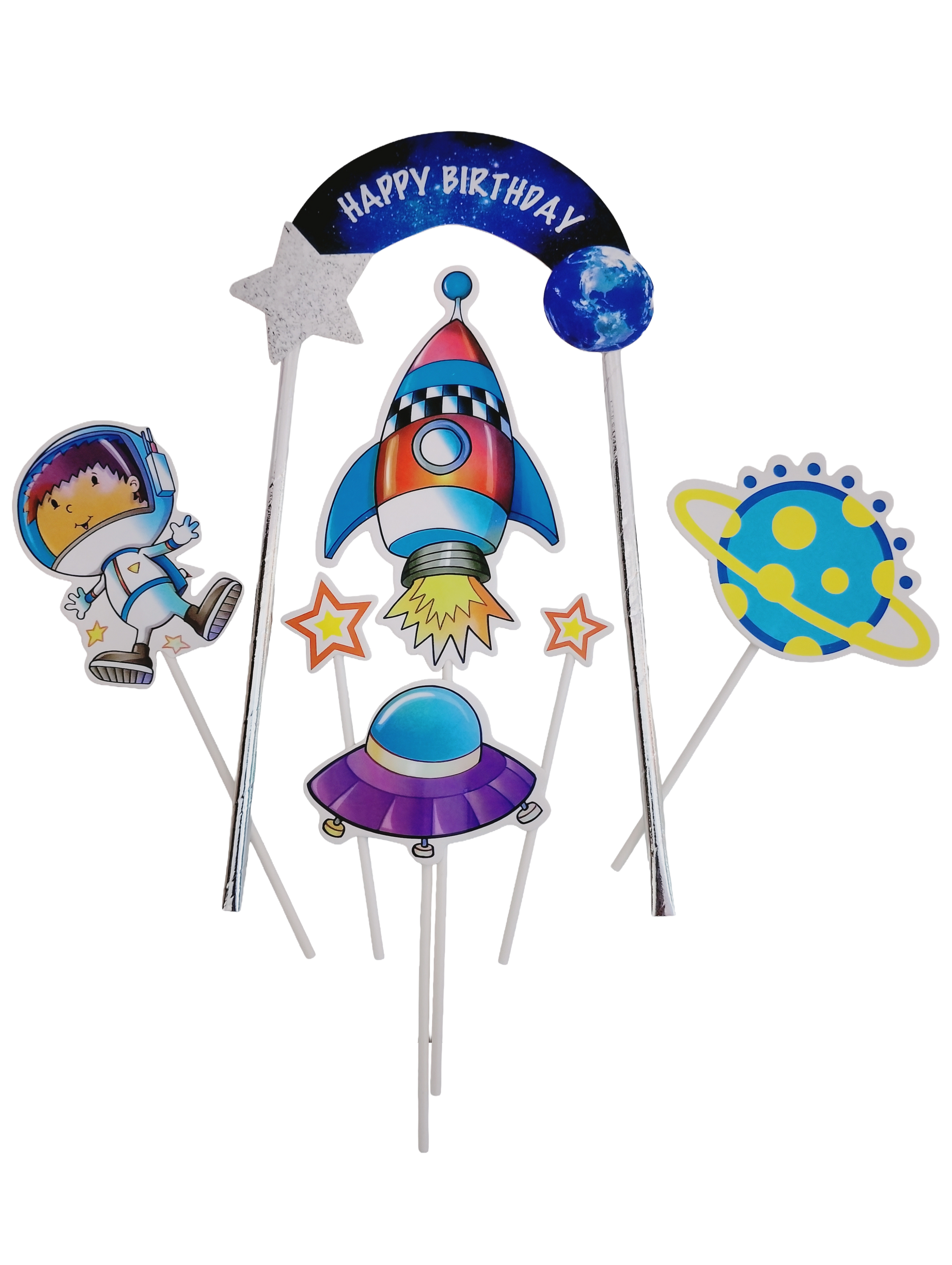 Space Theme Cake Topper Set – Multi-Piece Space Birthday Décor - Jack&Jinn