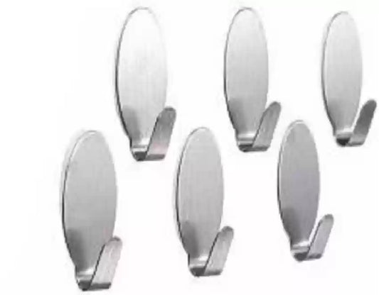 Stainless Steel Self Adhesive Wall Hooks - Pack of 6 pieces