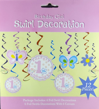 First Birthday Girl - Swirl Decoration - Pink